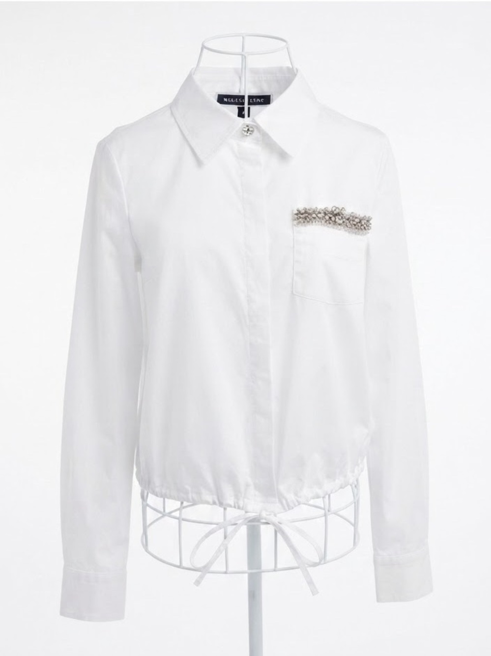 ✨MELANIE LYNE White Embellished Button Down Tie Front Cropped Blouse Top / 0